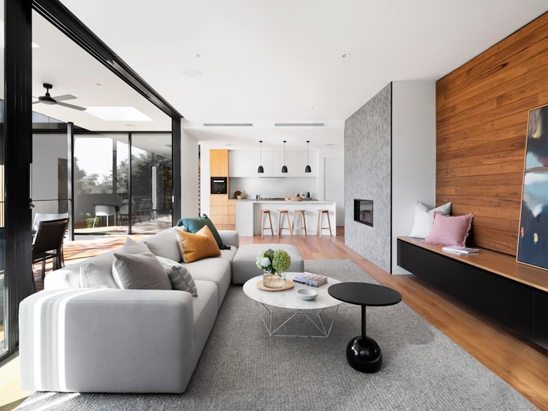 Modern open-plan Vancouver kitchen with porcelain slab counters